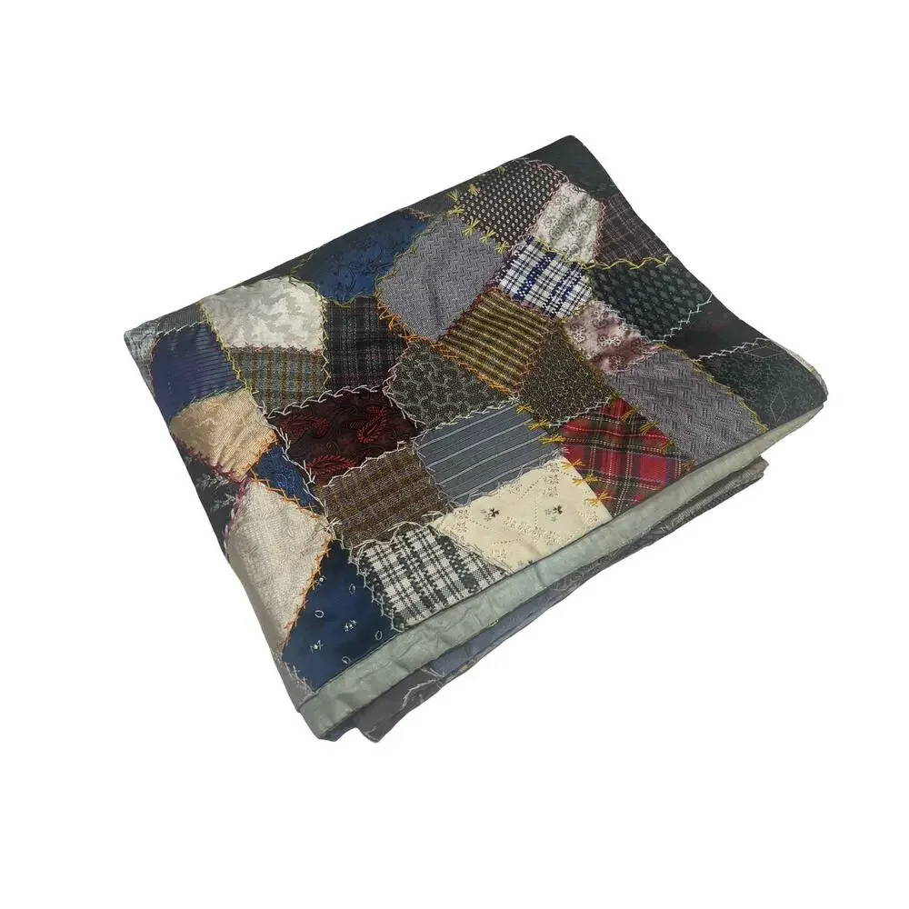 Antique 1933 Crazy quilt Detailed Stitching 62